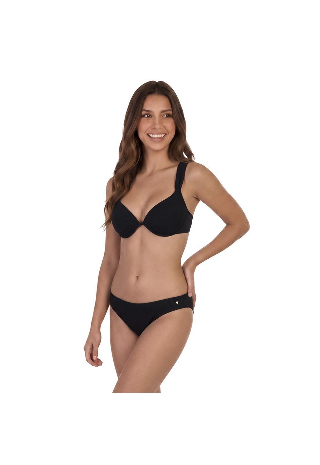 Traje de Baño Bikini Mujer Copa Textura Rib|H2O Wear  Negro Pizarra-0