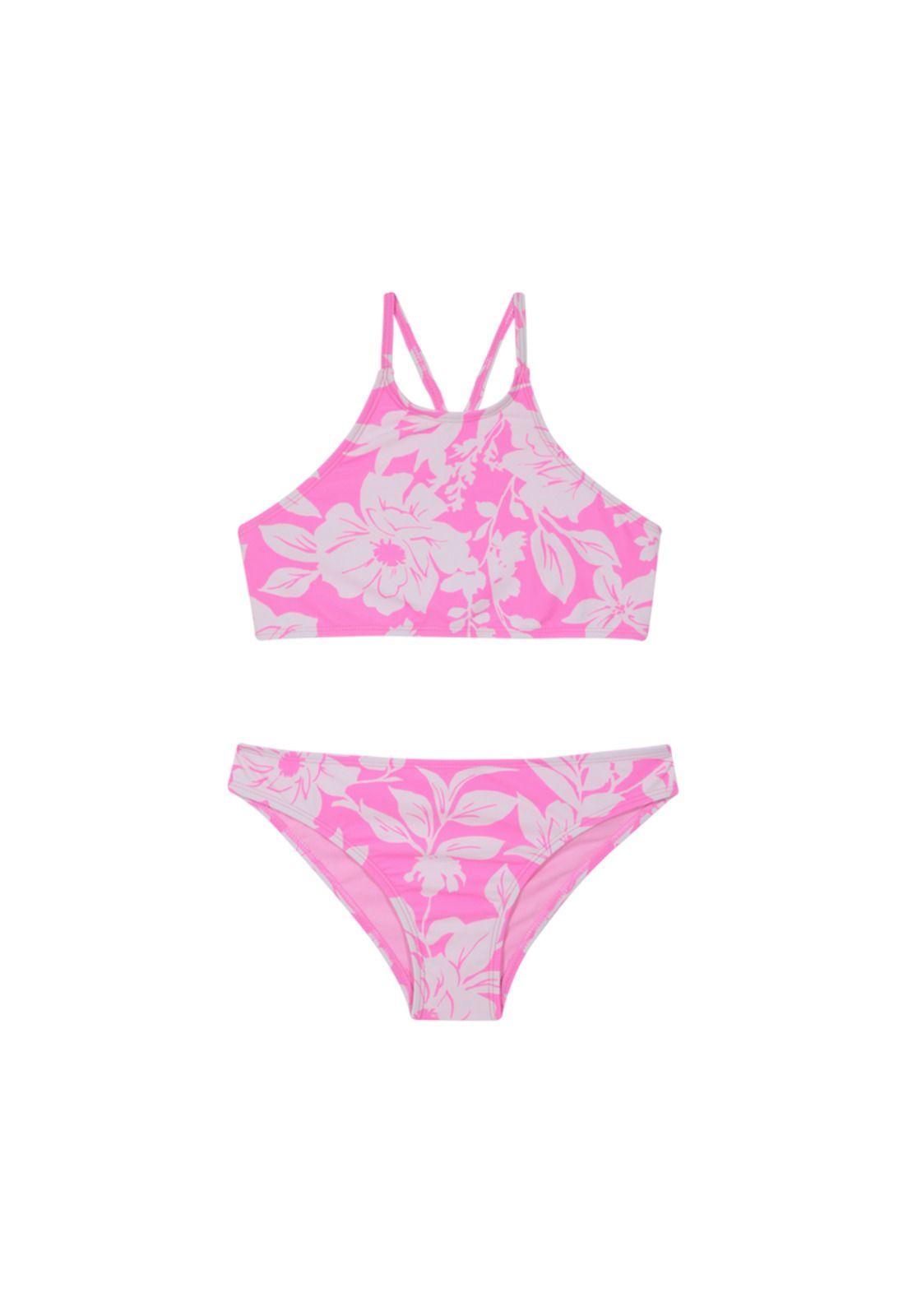 Traje de Baño Bikini UV30+ High Neck para Teens Niña Fucsia-0