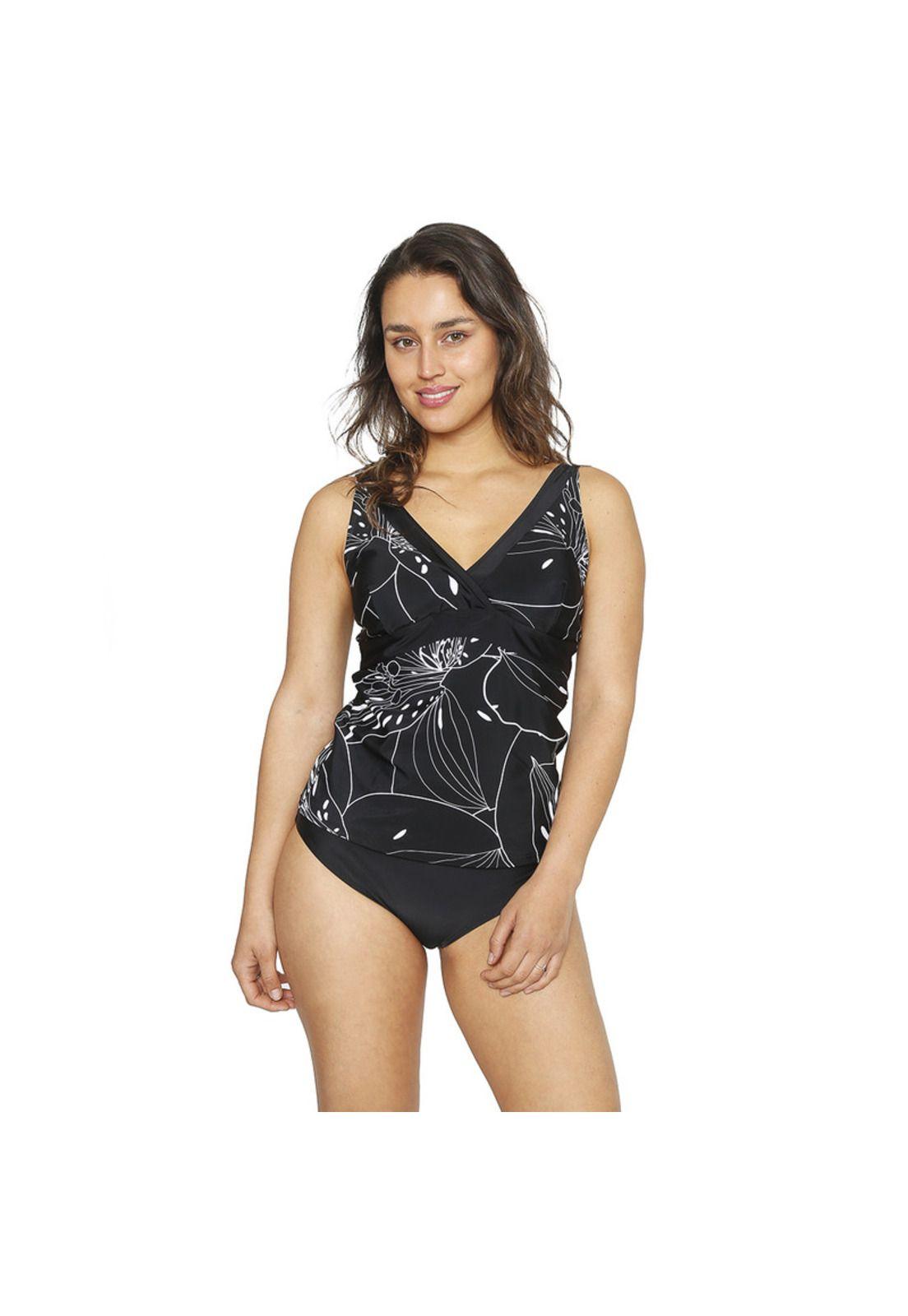Traje de Baño Tankini Mujer Control H2O Wear Banda Negro Azabache-6