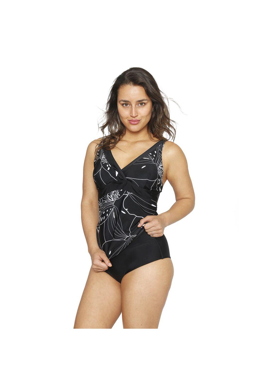 Traje de Baño Tankini Mujer Control H2O Wear Banda Negro Azabache-7