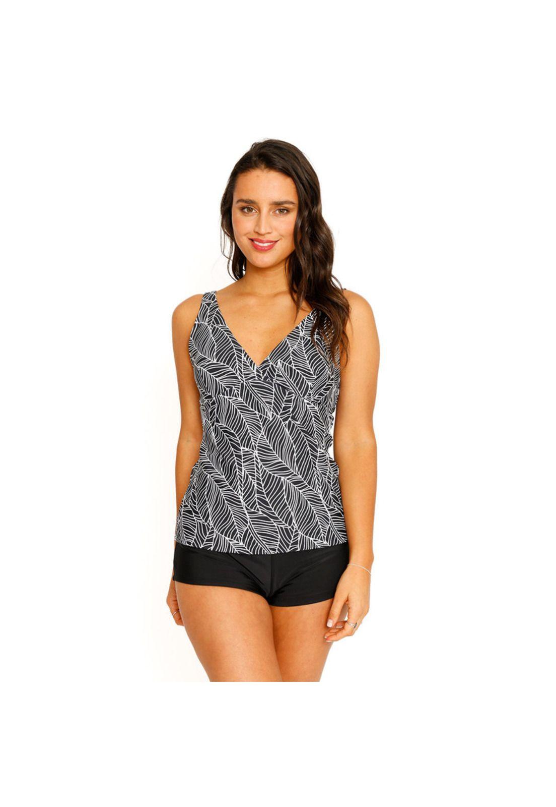 Traje de Baño Tankini Control Halter para Mujer Negro-1