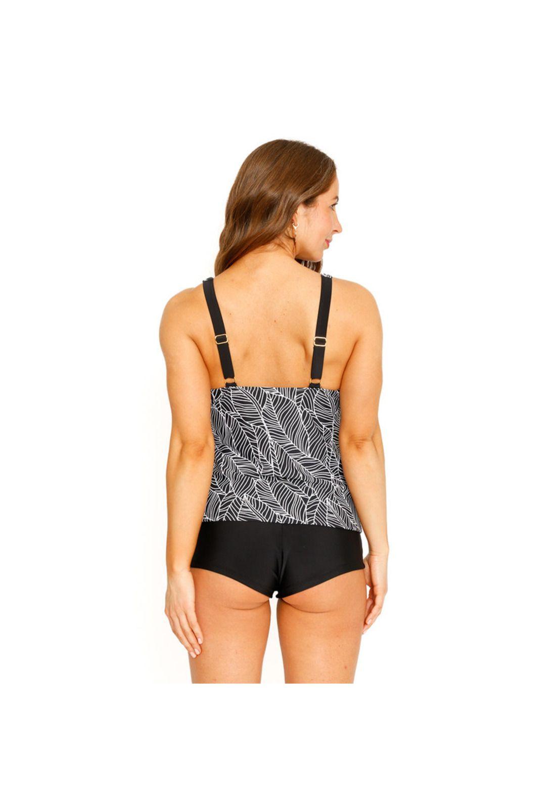 Traje de Baño Tankini Control Halter para Mujer Negro-6