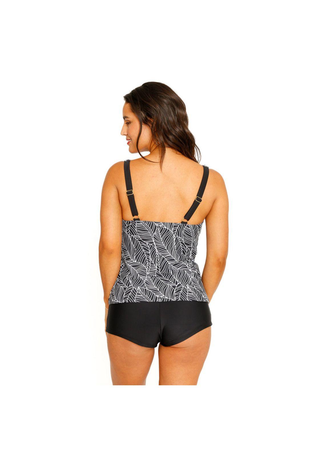 Traje de Baño Tankini Control Halter para Mujer Negro-7