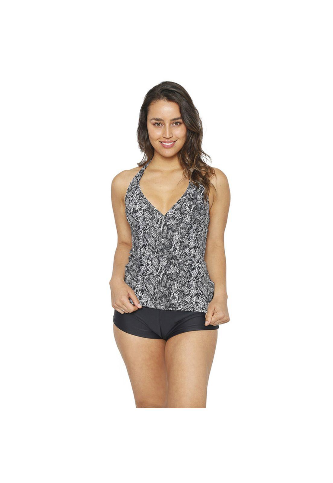Traje de Baño Tankini Mujer H2O Wear Halter Vuelos Gris Claro-6