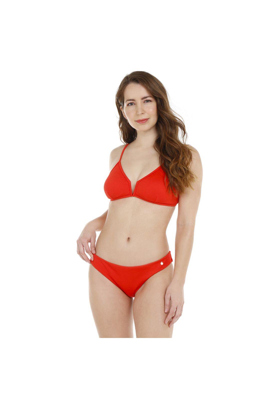 Traje de Baño Bikini Mujer H2O Wear Textura Rib en V Rojo Amaranto-5