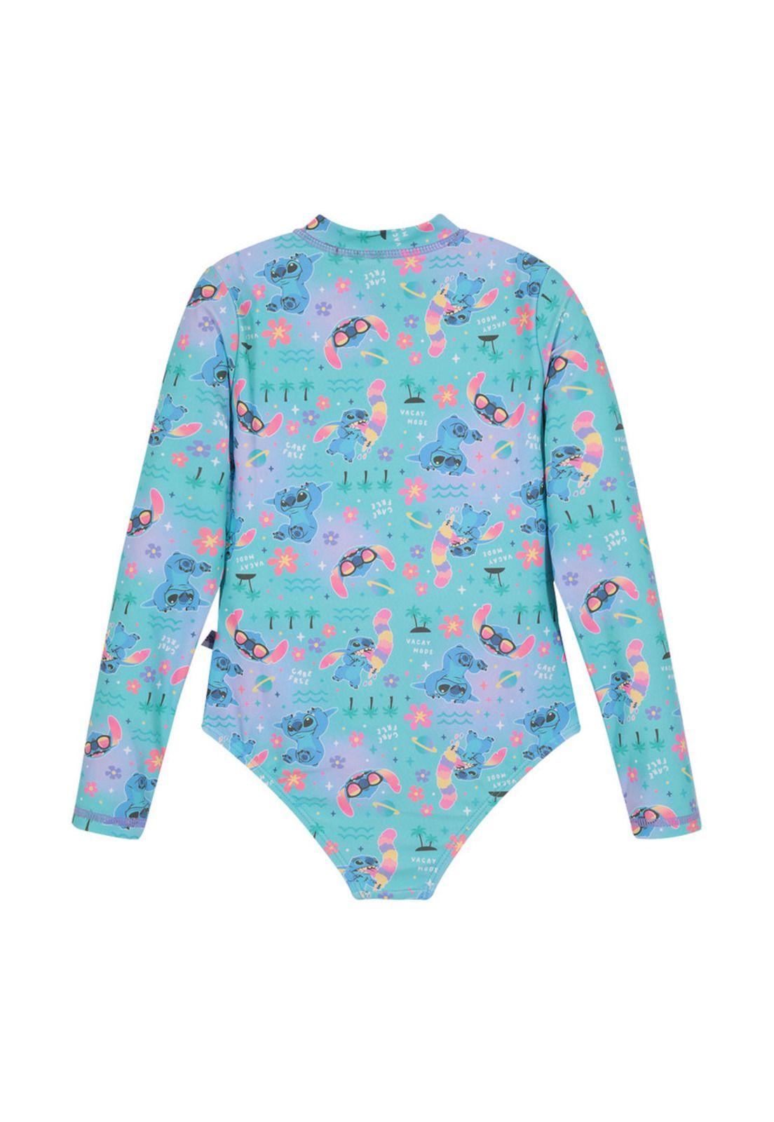 Traje de Baño Niña Entero UV50+ Disney Stitch Verde M/Larga-1