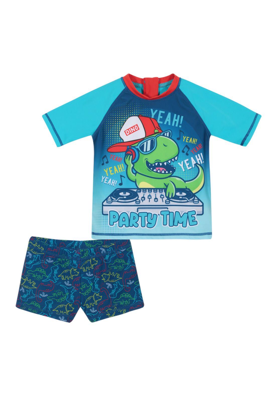 Traje de Baño Set UV50+ M/Corta para Bebe Niño Turquesa-0