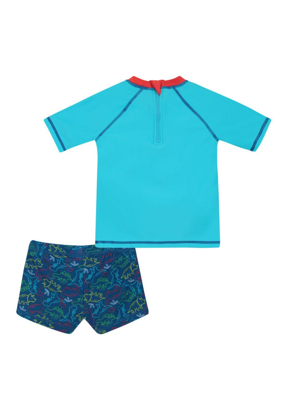 Traje de Baño Set UV50+ M/Corta para Bebe Niño Turquesa-1