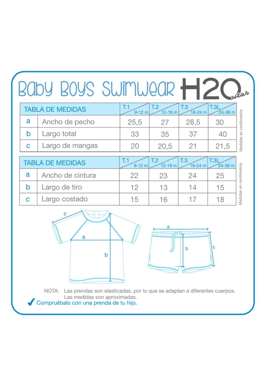 Traje de Baño Set UV50+ M/Corta para Bebe Niño Turquesa-2