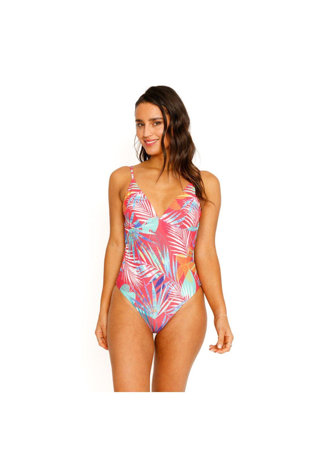 Traje de Baño Entero Estampado para Mujer Rojo-1