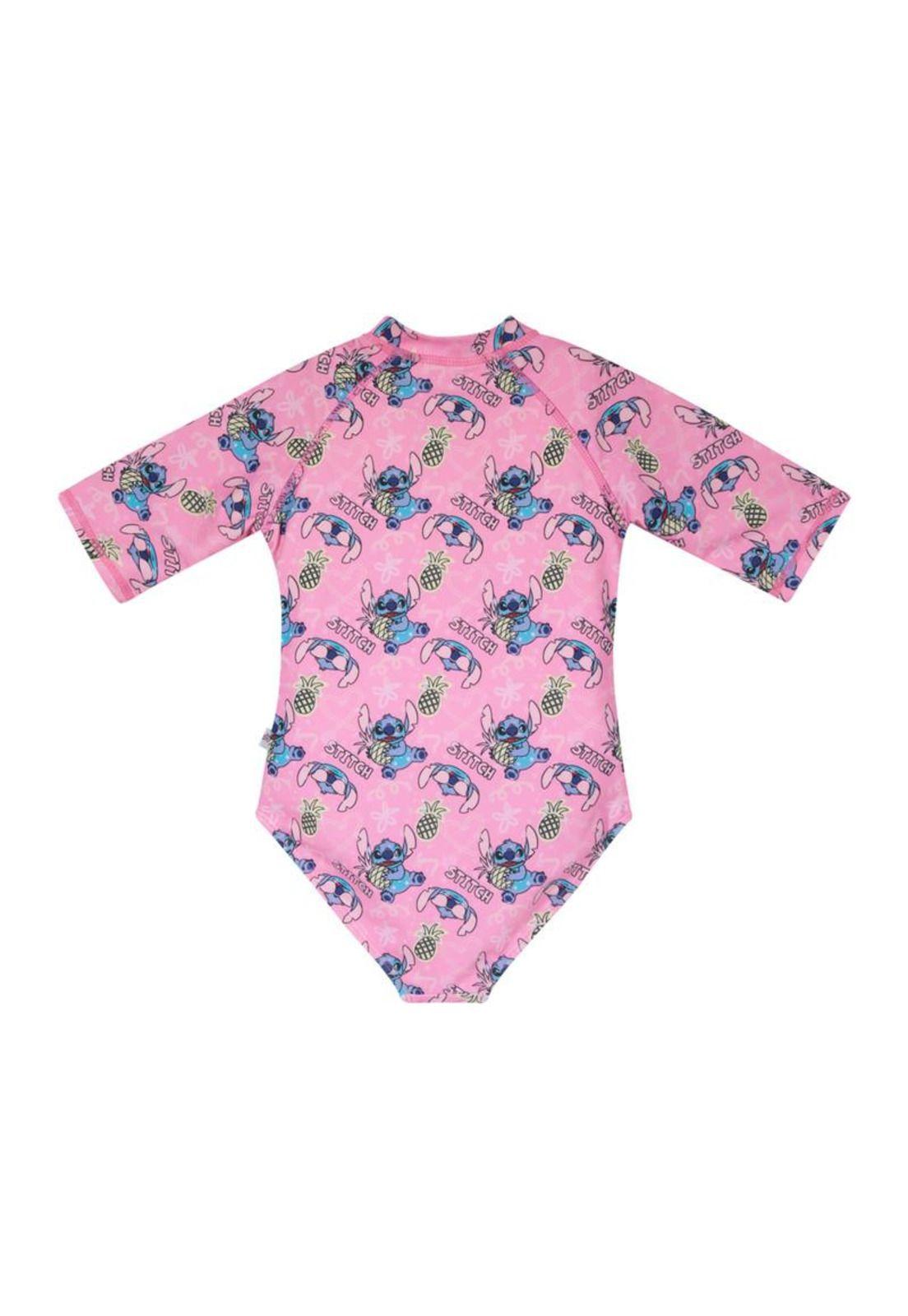 Traje de Baño Niña Entero Manga Corta UV Disney Stitch Rosa-1
