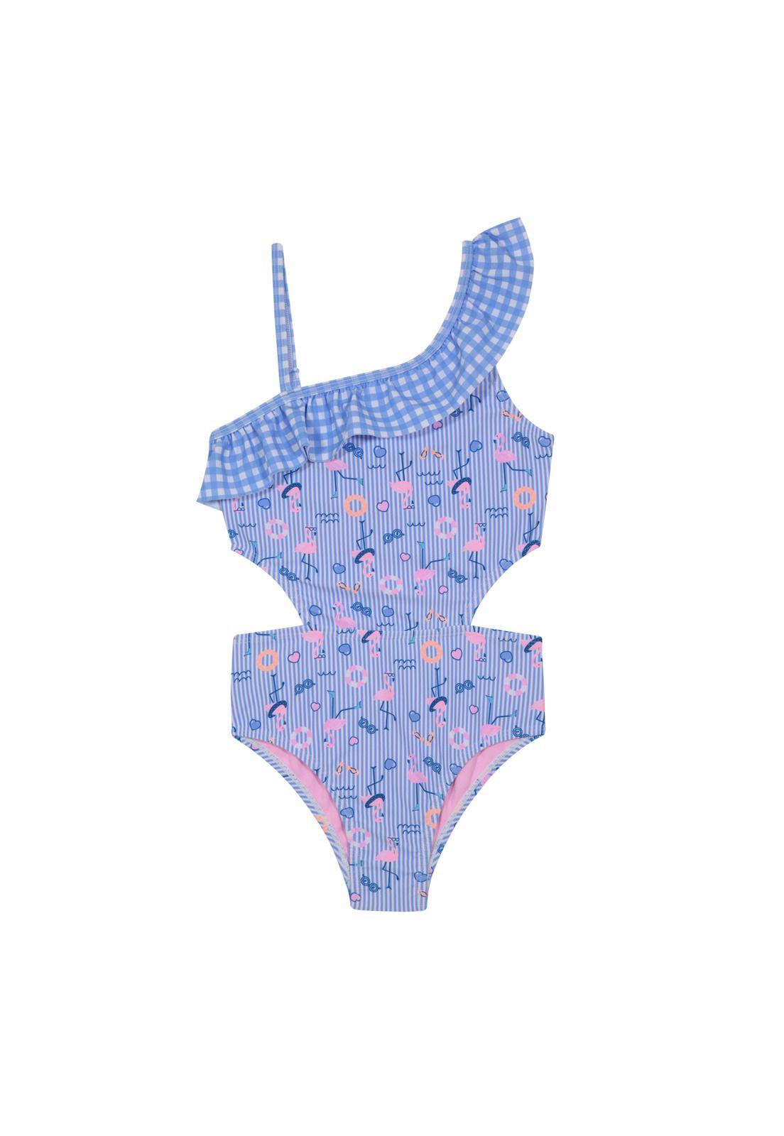 Traje de Baño Niña 1 Hombro Cut Out UV50 H2O Wear Celeste-0
