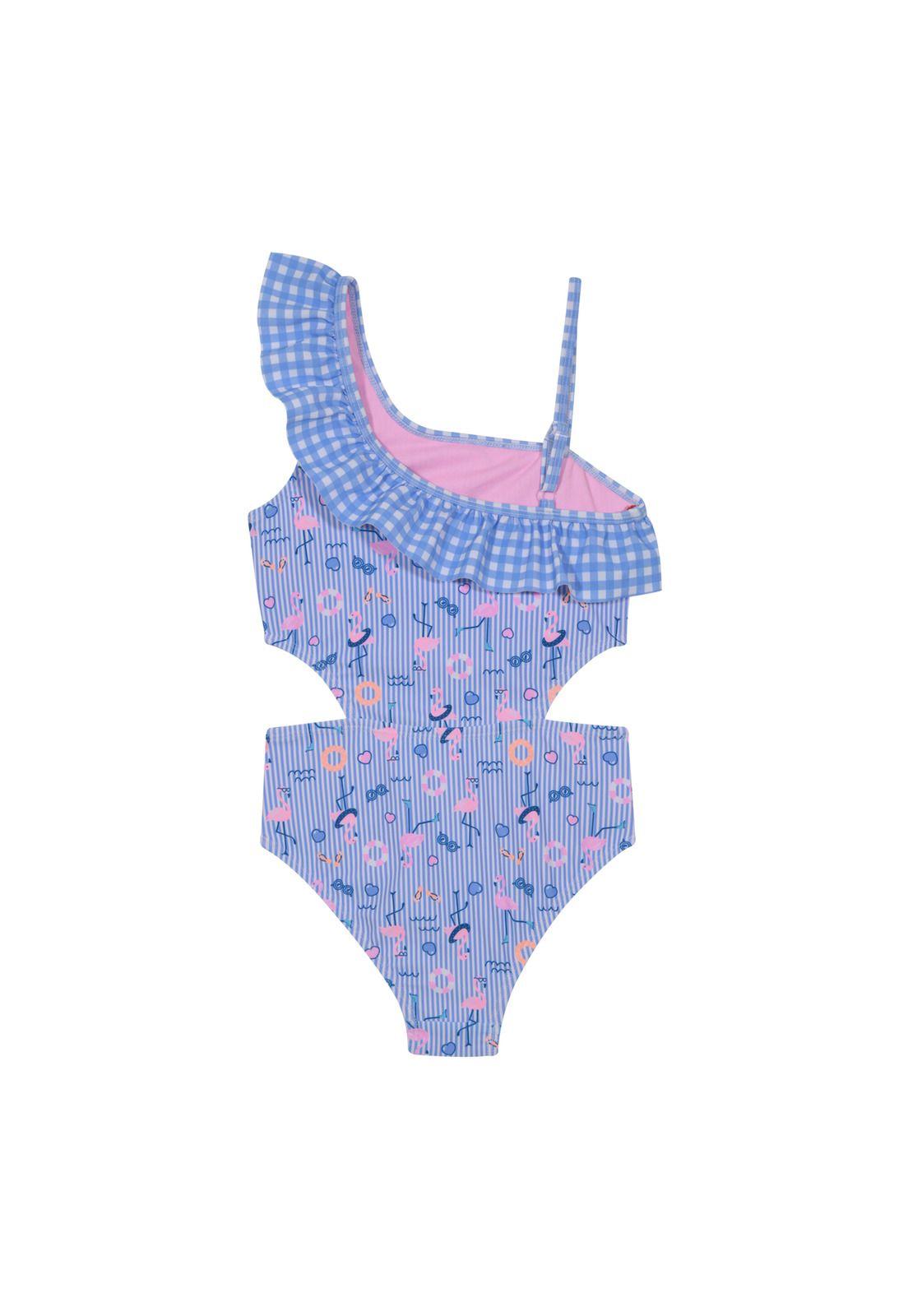Traje de Baño Niña 1 Hombro Cut Out UV50 H2O Wear Celeste-2