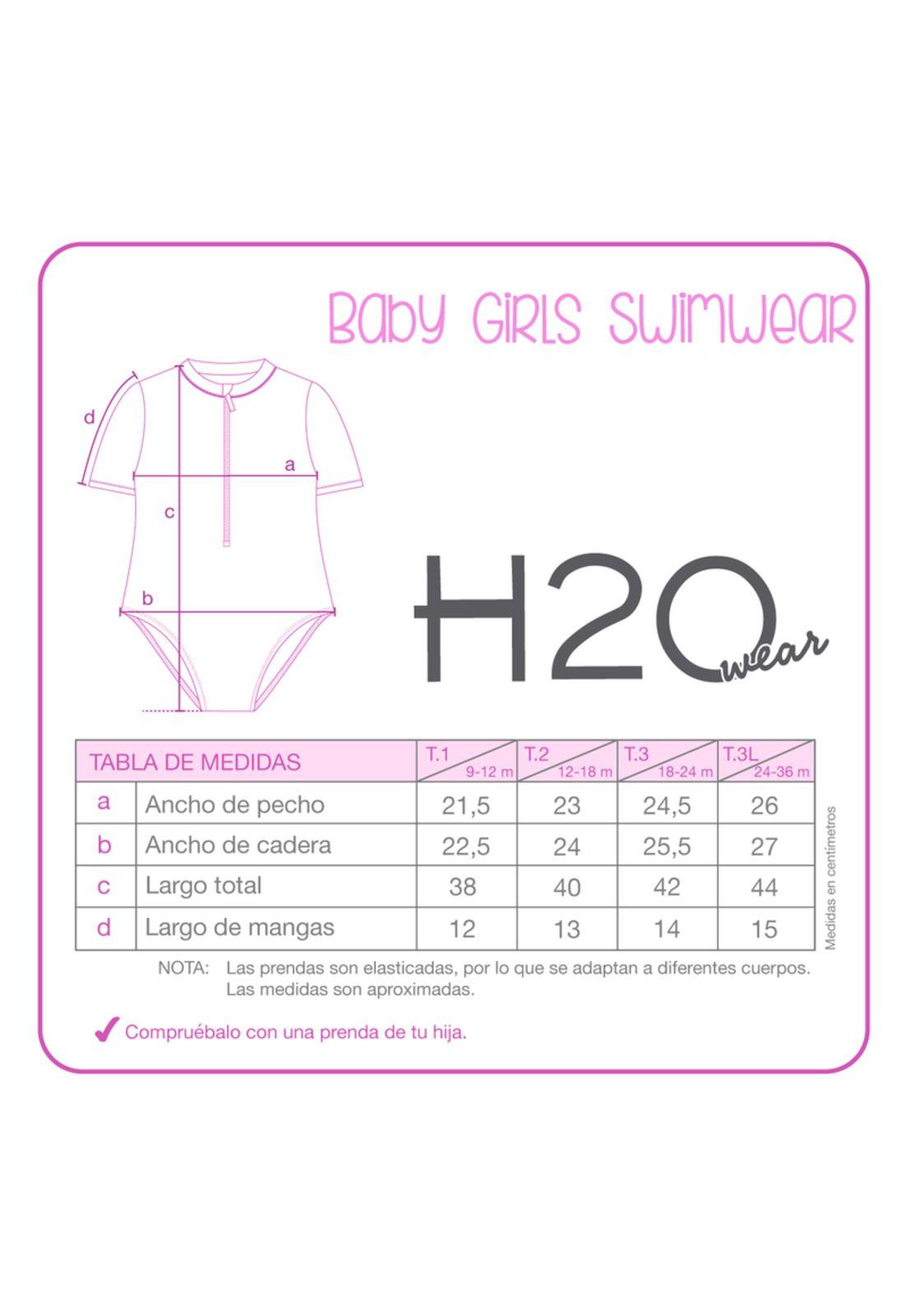 Traje de Baño Bebe Niña Manga Corta UV50+ H2O Wear-3
