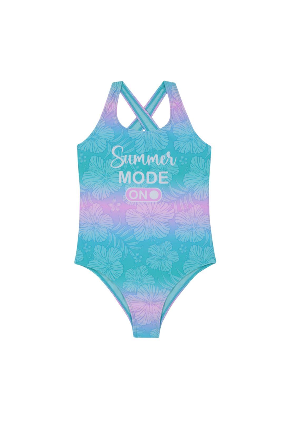 Traje de Baño Entero UV30+ Sublimado para Teens Niña Verde-0