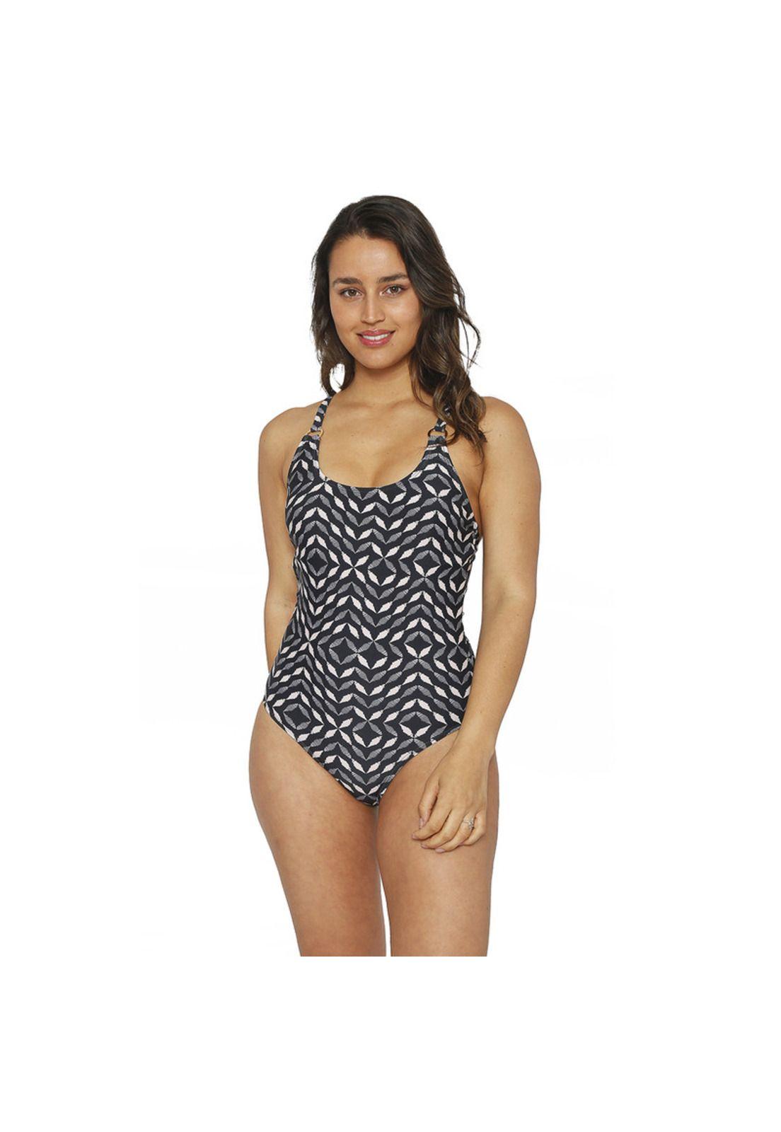 Traje de Baño Entero Mujer H2O Wear Cruzado Estampado Negro Grafito-4