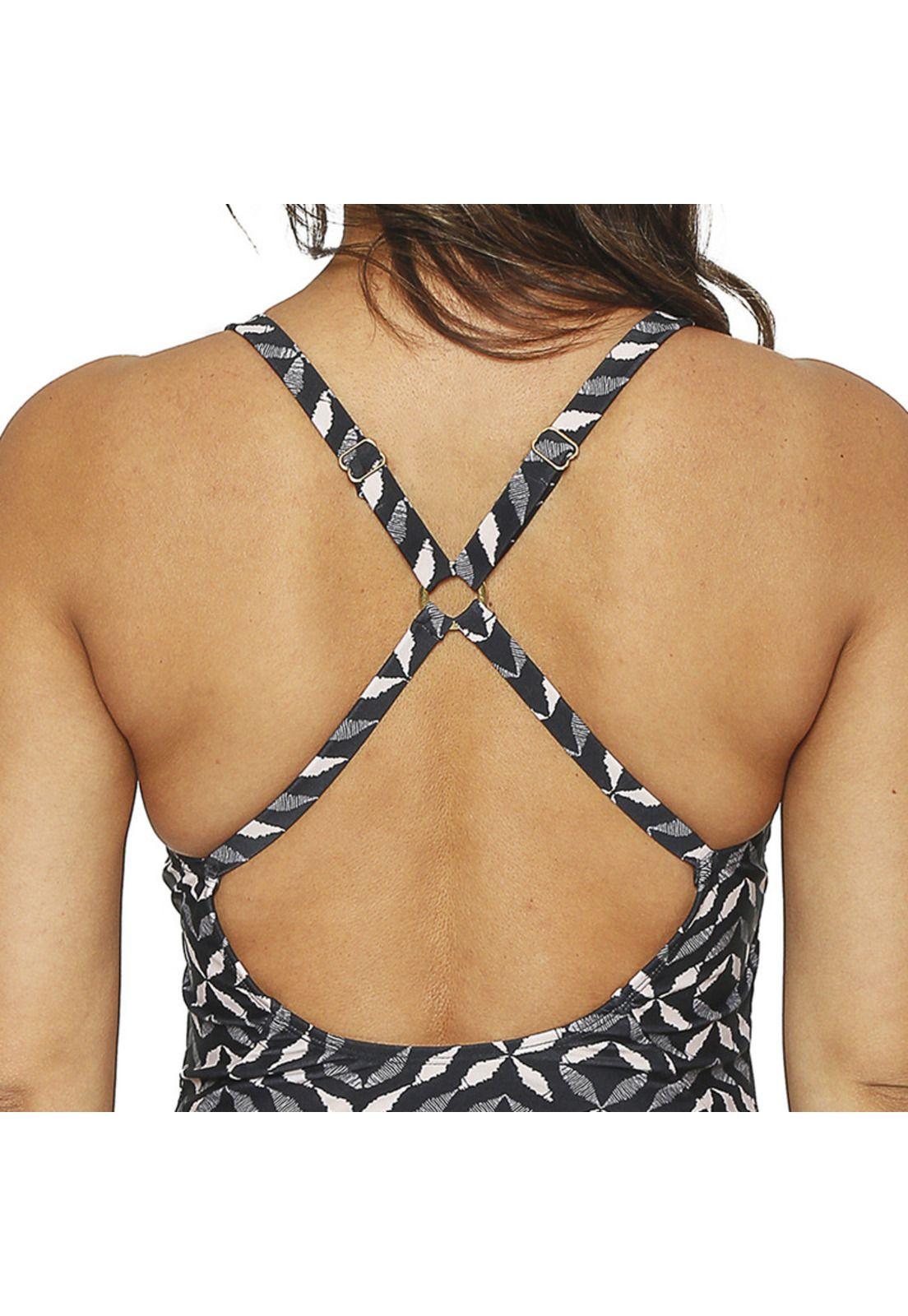 Traje de Baño Entero Mujer H2O Wear Cruzado Estampado Negro Grafito-5