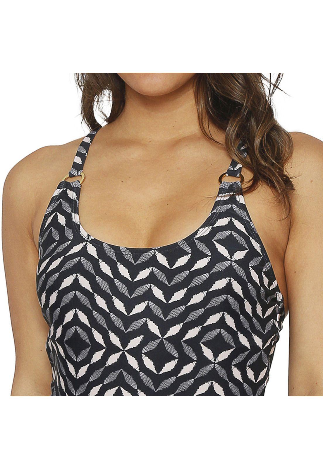 Traje de Baño Entero Mujer H2O Wear Cruzado Estampado Negro Grafito-6