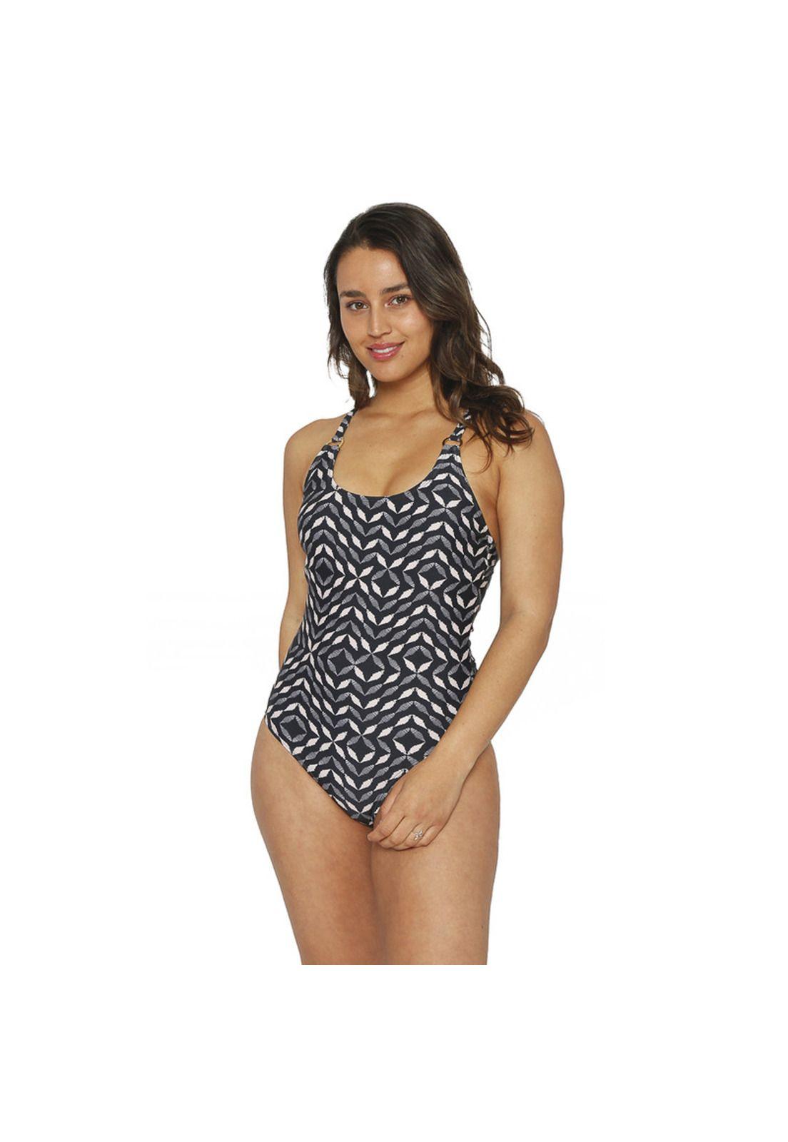 Traje de Baño Entero Mujer H2O Wear Cruzado Estampado Negro Grafito-7