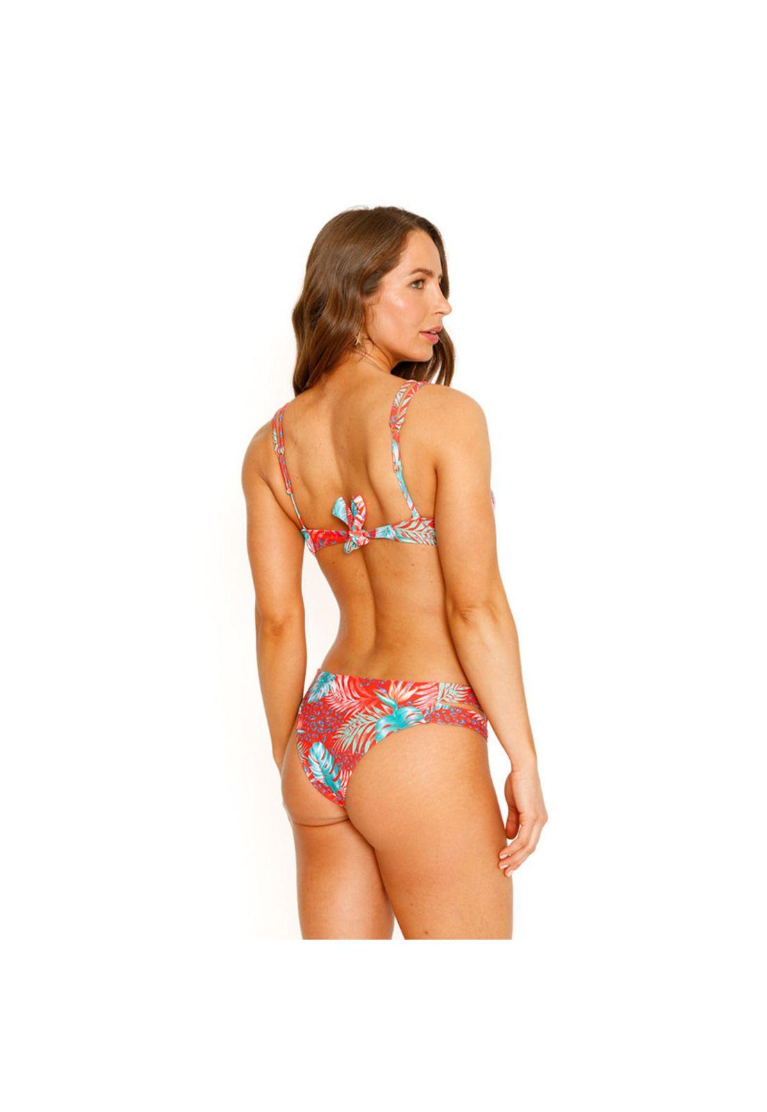 Traje de Baño Bikini Top Banda Doble para Mujer Rojo-5