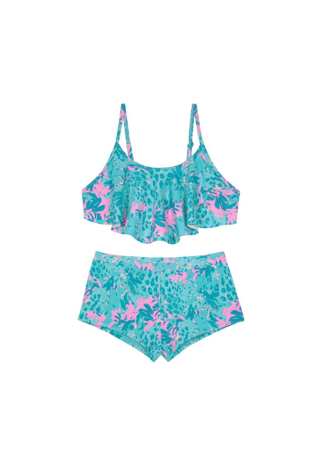 Traje de Baño Niña Teens Bikini UV50 Hot Pant H2O Wear Turq.-1