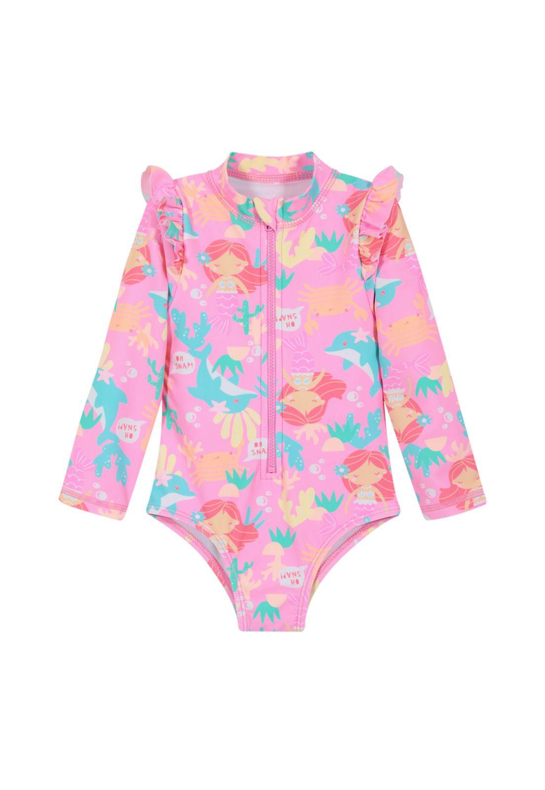 Traje de Baño Bebe Niña Entero UV50+ H2O Wear Rosado M/Larga-0