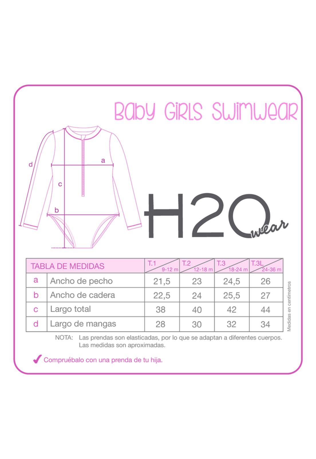 Traje de Baño Bebe Niña Entero UV50+ H2O Wear Rosado M/Larga-2