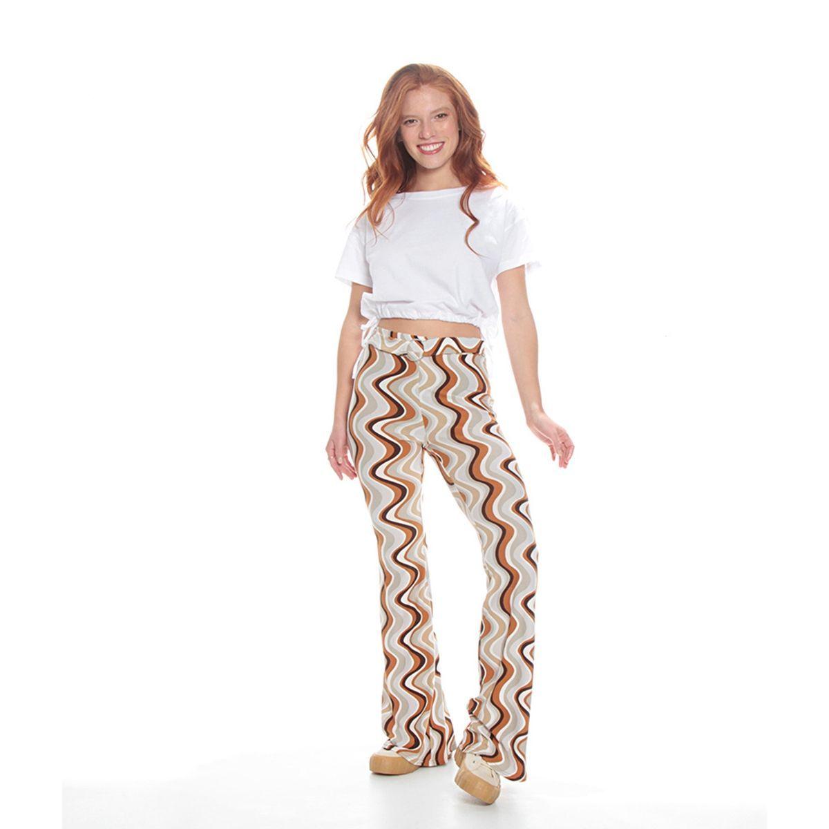 Pantalon Flare Estampado Pretina con Hebilla - Talla M - Wados-0