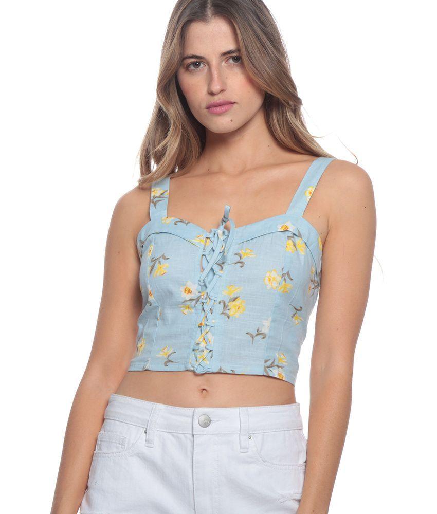 Peto Sin Mangas Estampado Floral Celeste - Wados-0