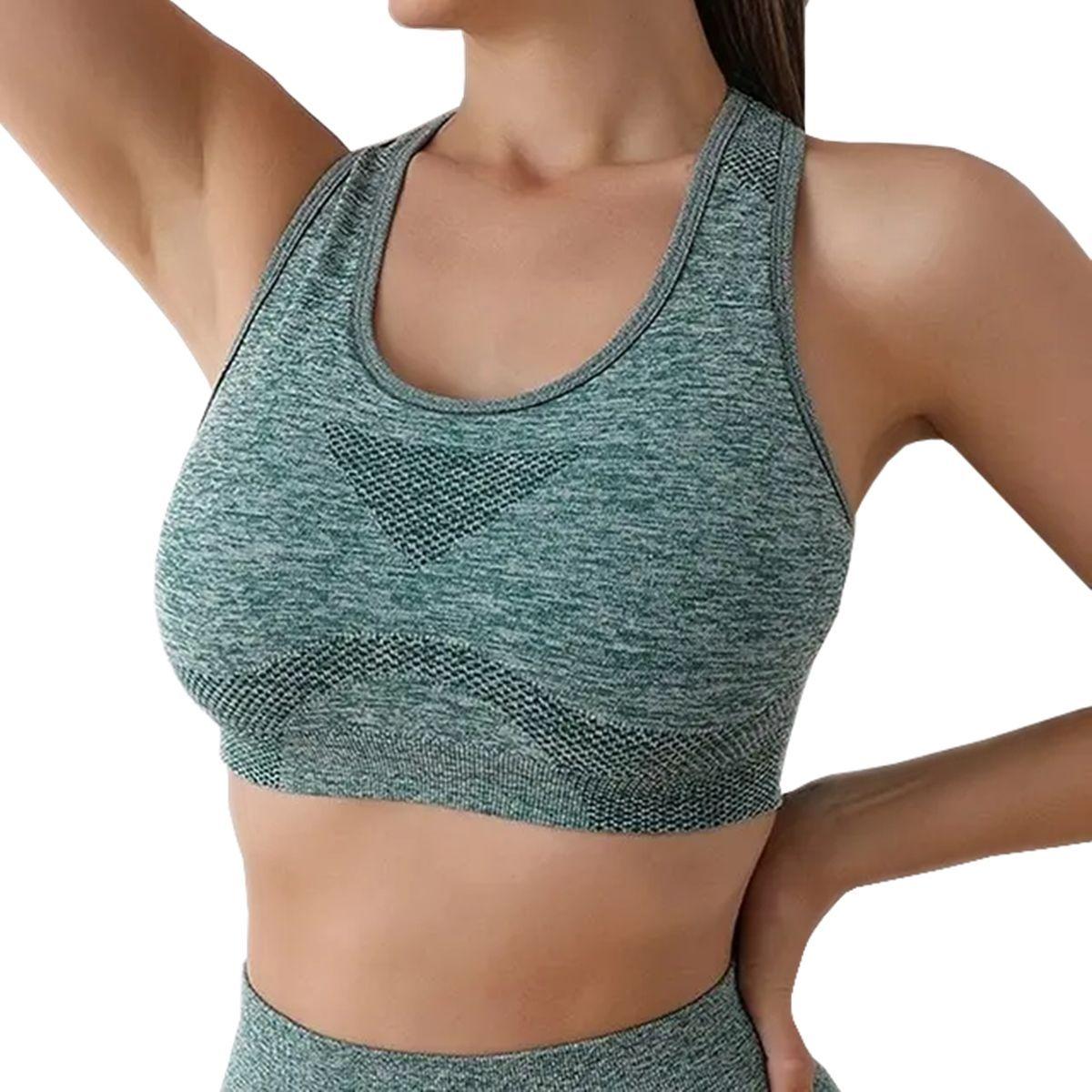 Sujetador Top Deportivo Push Up Fitness Yoga Sin Costuras - Talla M - Verde-0