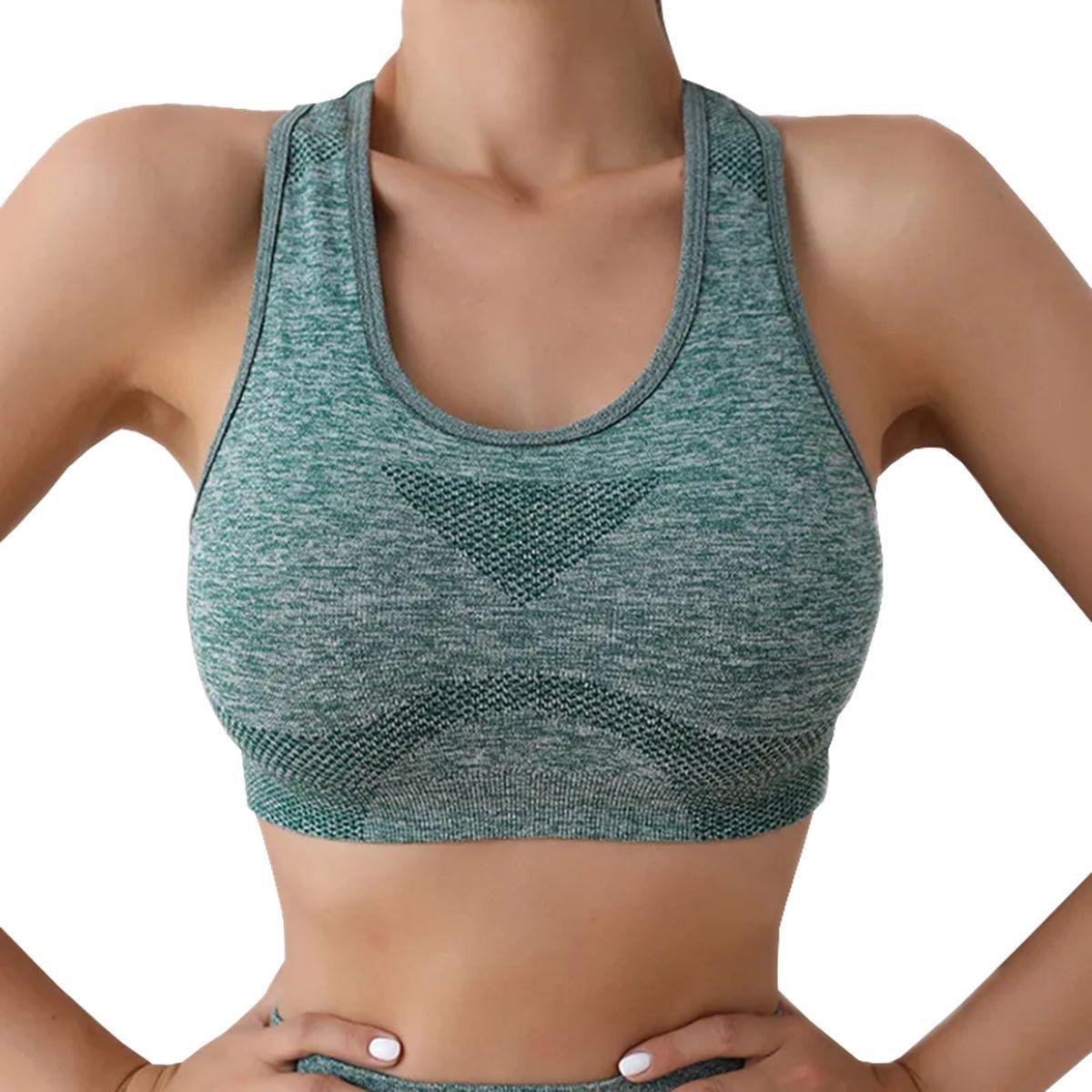 Sujetador Top Deportivo Push Up Fitness Yoga Sin Costuras - Talla M - Verde-1