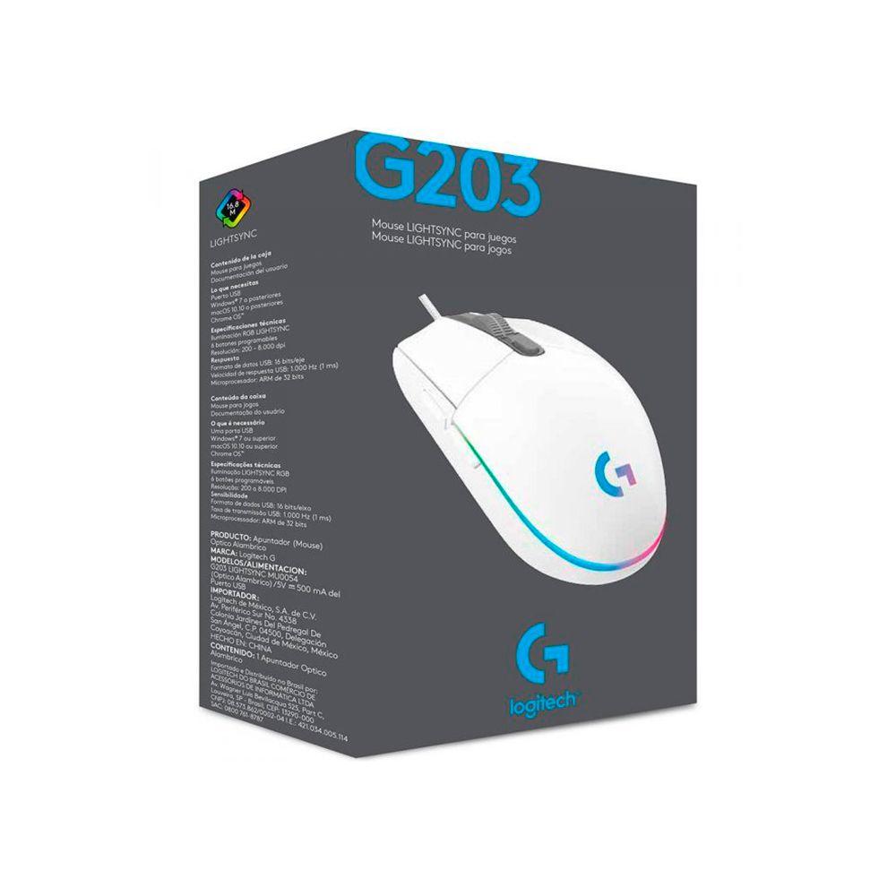 Mouse gamer Logitech G203 Lightsync 8000DPI 6 botones Blanco-5