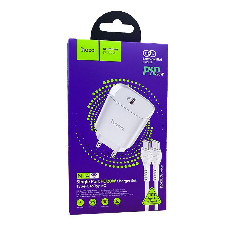 Cargador Hoco N14  PD20W con cable Usb C a Usb C Blanco-3