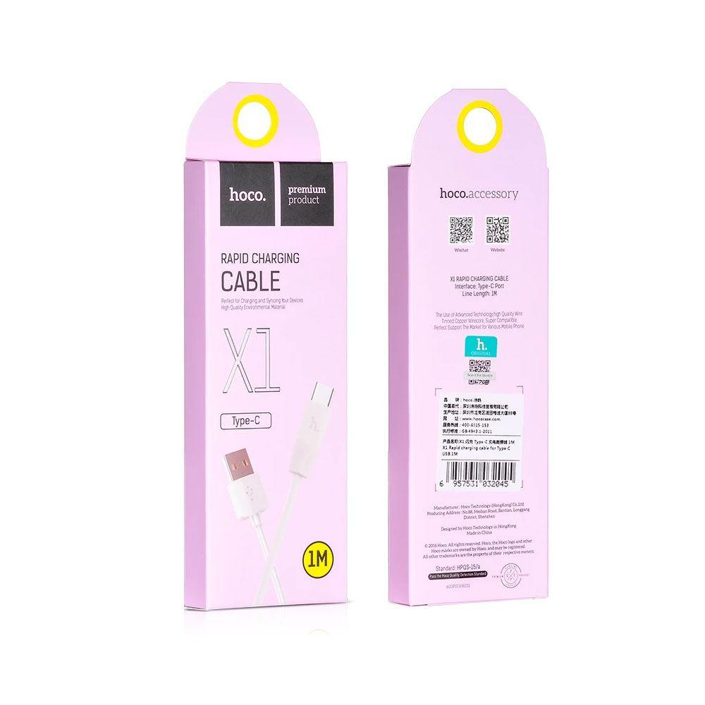 Cable Hoco tipo C X1 1m carga rápida blanco-2