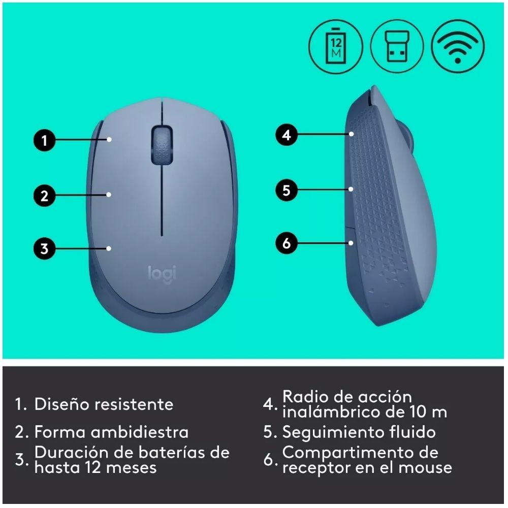 Mouse Inalambrico Logitech M170 USB Gris Azulado-2