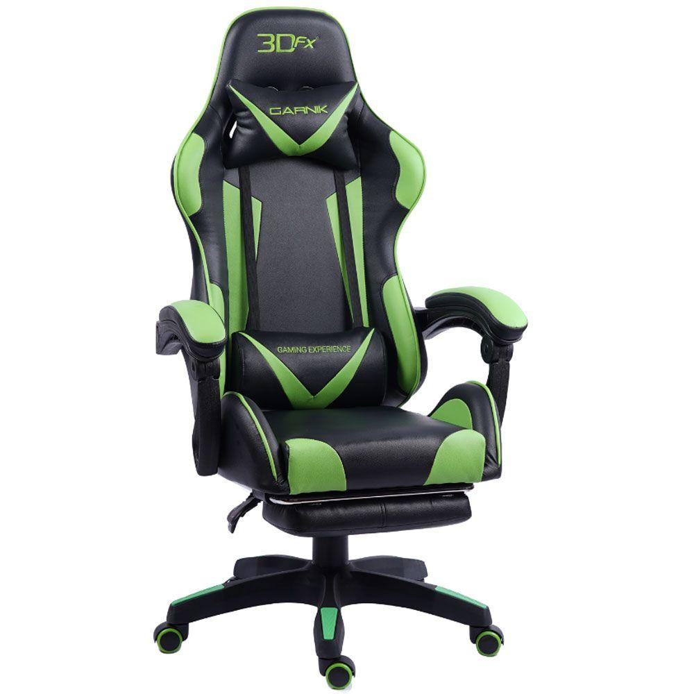 Silla Gamer 3DFX Garnik con reposa pies Negra y Verde-0