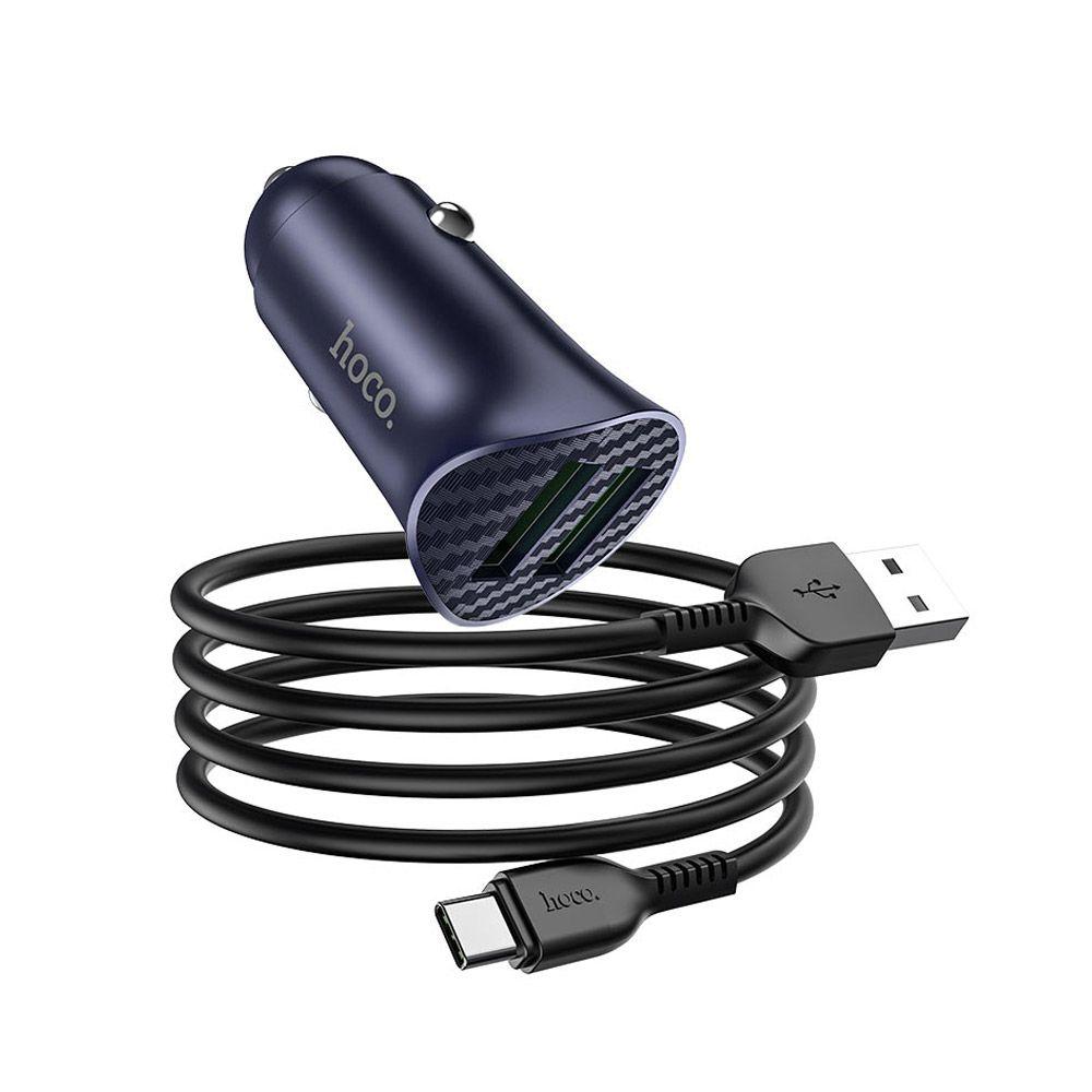 Cargador para Auto Hoco Z39 QC3.0 Doble USB Cable Tipo C-1