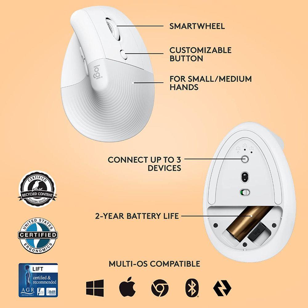 Mouse Ergonomico Logitech Lift Vertical inalambrico Blanco-5