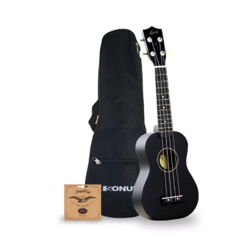 Ukelele Sonun 21 Pulg Soprano Negro con Funda Aquila Strings-0