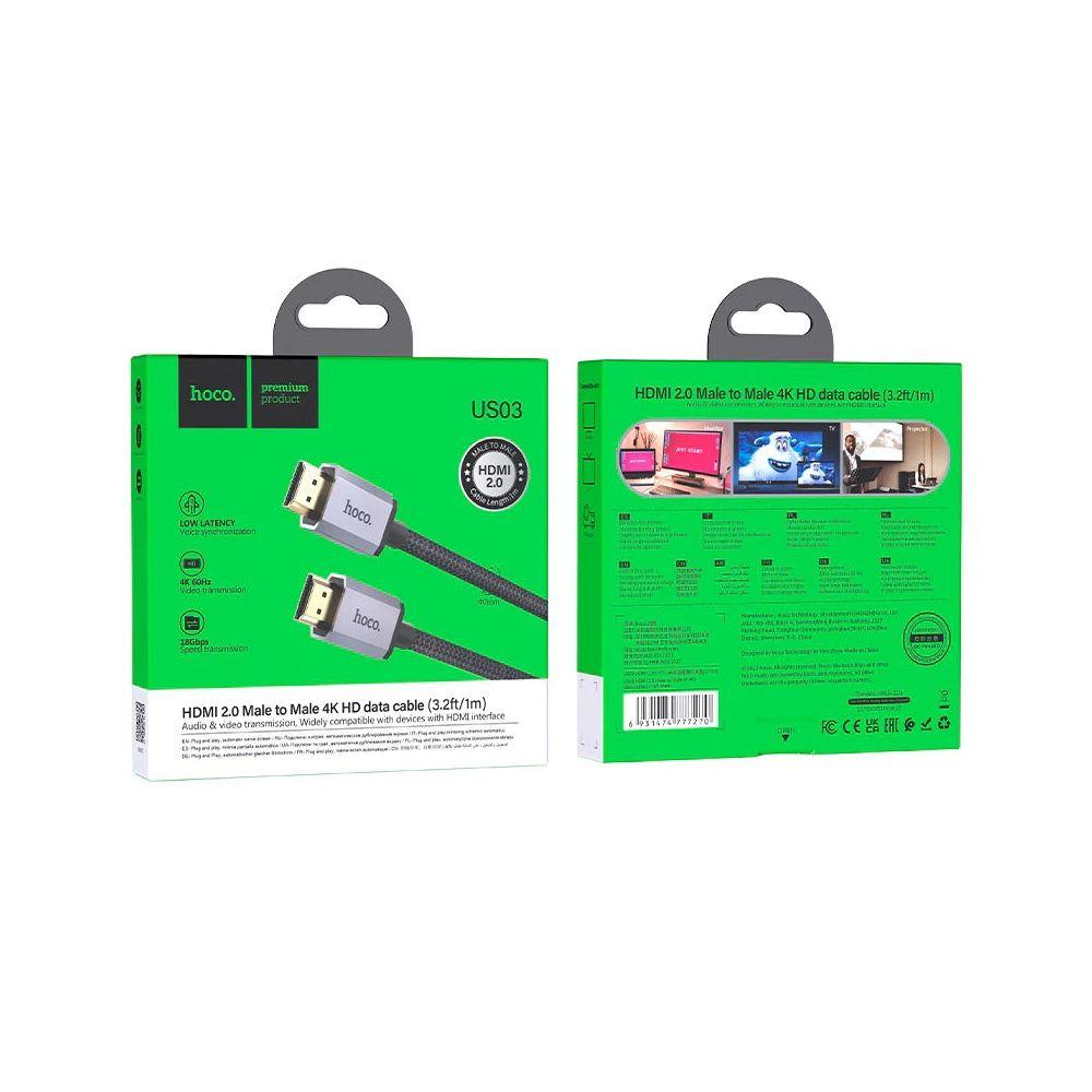 Cable Hoco Us03 HDMI a HDMI 2.0 4K HD 1m Negro-3
