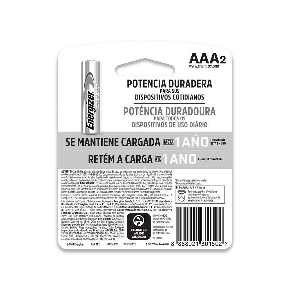 Pilas recargables Energizer Recharge AAAx2 unidades 700 mAh-2
