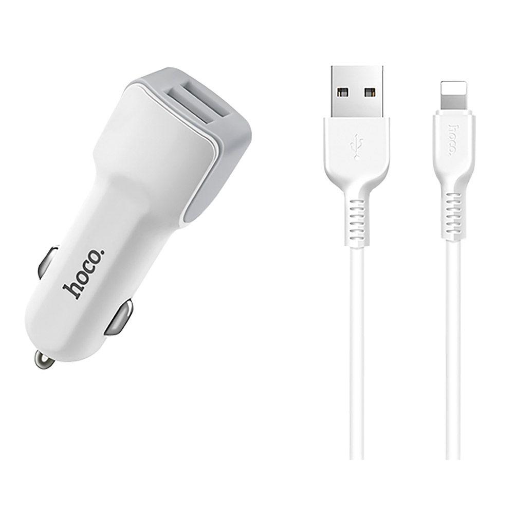 Cargador para Auto Hoco Z23 con cable Lightning Blanco-5