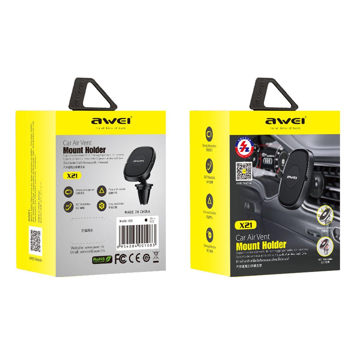 Soporte para Auto Awei X21 Magnetico para rejilla Negro-3