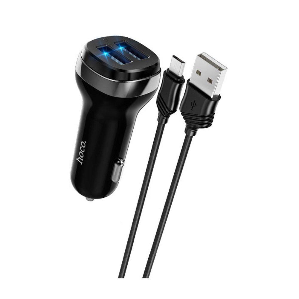 Cargador para Auto Hoco Z40 Doble USB Cable Micro USB Negro-3
