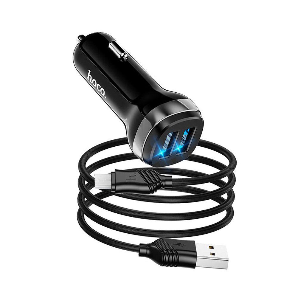 Cargador para Auto Hoco Z40 Doble USB Cable Micro USB Negro-7