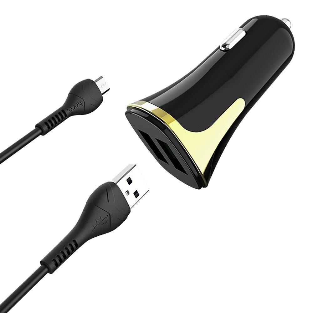 Cargador para Auto Hoco Z31 QC 3.0 Cable Micro USB Negro-1