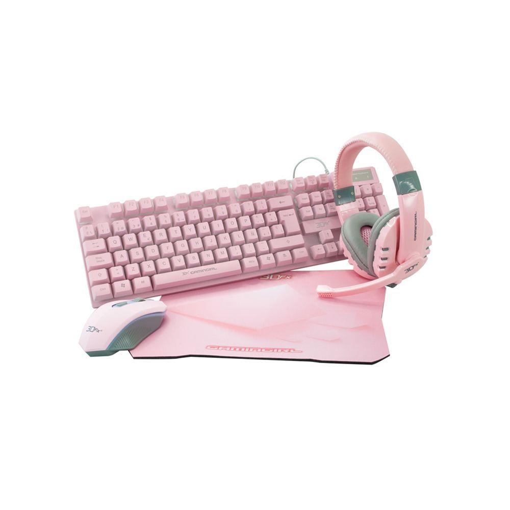 Kit Gamer 3DFX Gamingirl Mouse Audífonos Teclado Mouse Pad-10