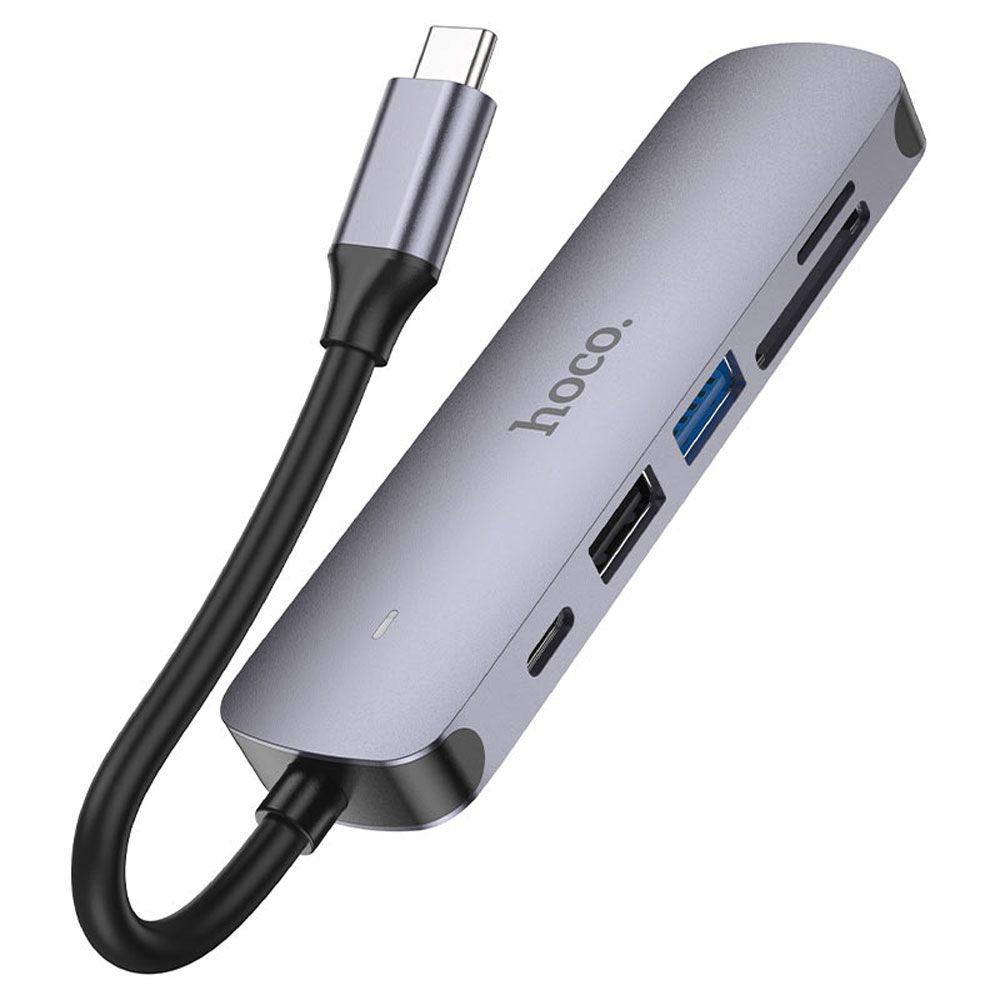 Adaptador Hoco HB28 Tipo C a HDTV USB3.0 USB2.0 SD TF PD gris-1