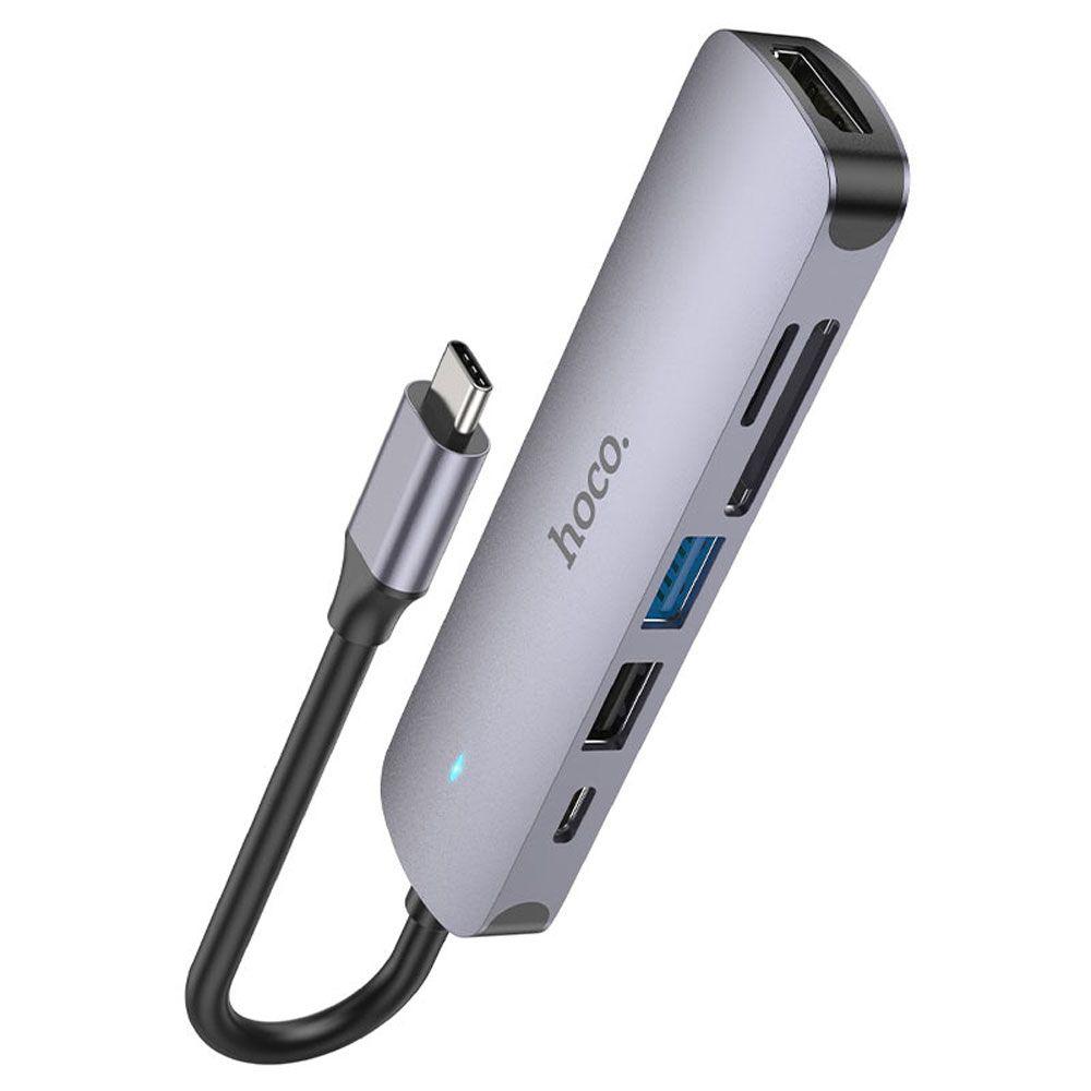 Adaptador Hoco HB28 Tipo C a HDTV USB3.0 USB2.0 SD TF PD gris-2