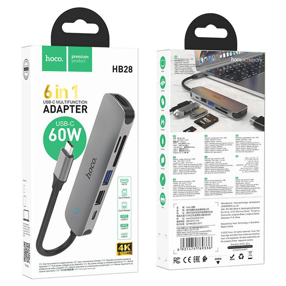 Adaptador Hoco HB28 Tipo C a HDTV USB3.0 USB2.0 SD TF PD gris-5